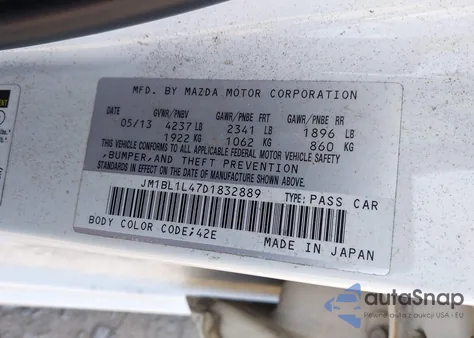 2013 Mazda Mazdaspeed3 Touring из США, поврежденный, VIN JM1BL1L47D1832889